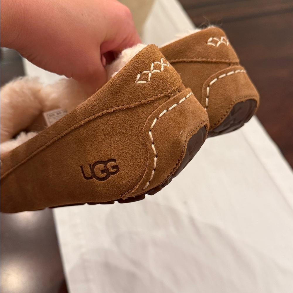 UGG Chestnut Brown Suede Shearling Lined Moccasin Slippers - Picture 5 of 6